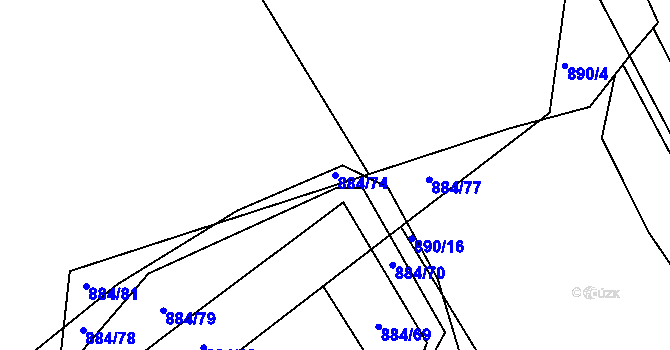 Parcela st. 884/74 v KÚ Věkoše, Katastrální mapa