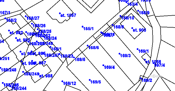 Parcela st. 168/6 v KÚ Věkoše, Katastrální mapa