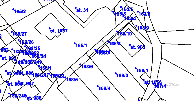 Parcela st. 168/7 v KÚ Věkoše, Katastrální mapa
