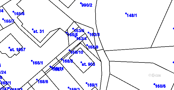 Parcela st. 168/9 v KÚ Věkoše, Katastrální mapa