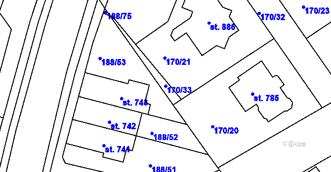 Parcela st. 170/33 v KÚ Věkoše, Katastrální mapa