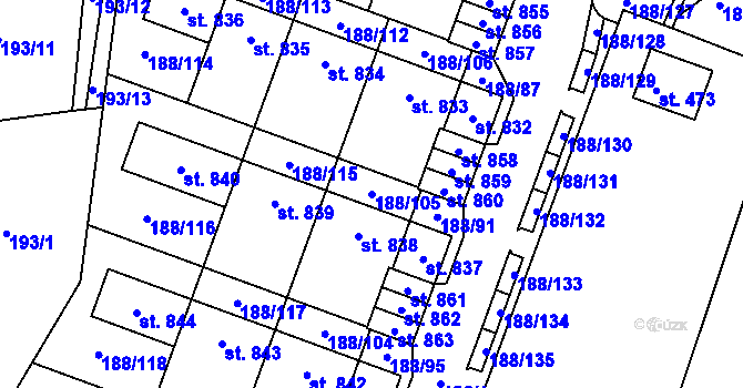 Parcela st. 188/105 v KÚ Věkoše, Katastrální mapa