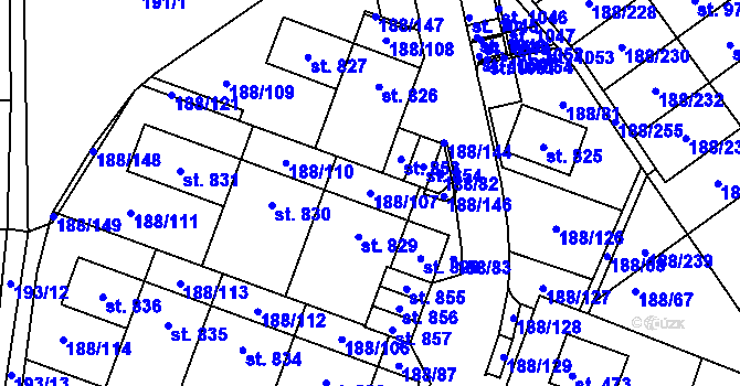Parcela st. 188/107 v KÚ Věkoše, Katastrální mapa