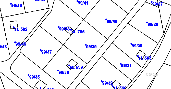 Parcela st. 99/39 v KÚ Věkoše, Katastrální mapa