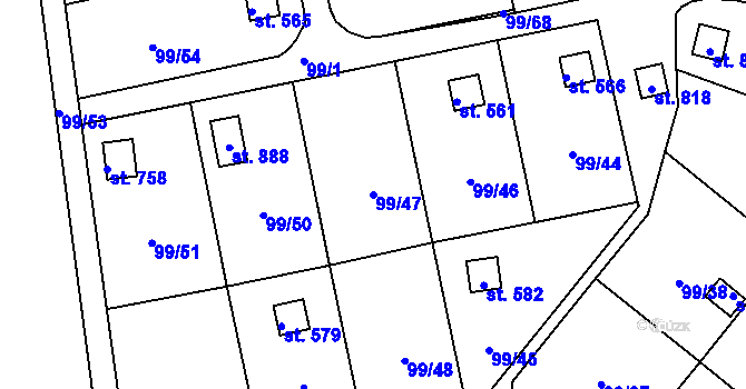 Parcela st. 99/47 v KÚ Věkoše, Katastrální mapa