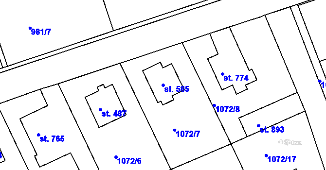 Parcela st. 585 v KÚ Věkoše, Katastrální mapa