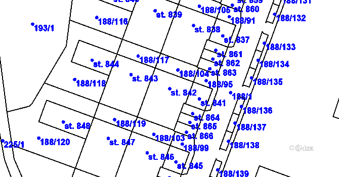 Parcela st. 842 v KÚ Věkoše, Katastrální mapa