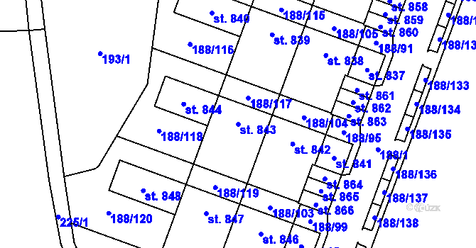 Parcela st. 843 v KÚ Věkoše, Katastrální mapa
