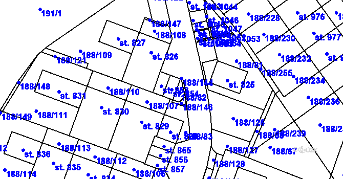 Parcela st. 854 v KÚ Věkoše, Katastrální mapa