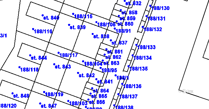 Parcela st. 862 v KÚ Věkoše, Katastrální mapa