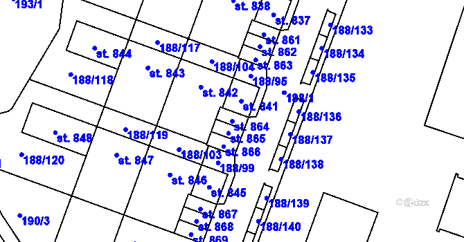 Parcela st. 864 v KÚ Věkoše, Katastrální mapa
