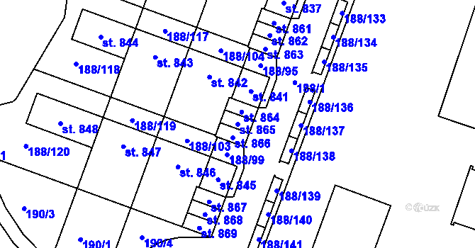 Parcela st. 865 v KÚ Věkoše, Katastrální mapa