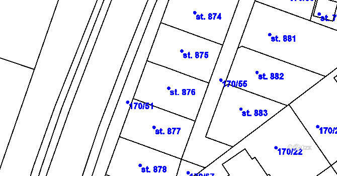 Parcela st. 876 v KÚ Věkoše, Katastrální mapa