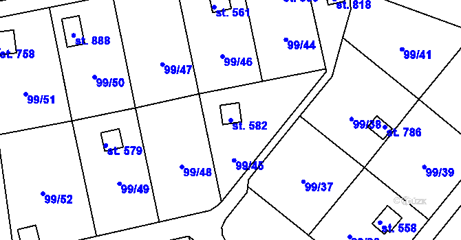 Parcela st. 582 v KÚ Věkoše, Katastrální mapa