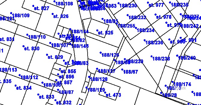 Parcela st. 188/126 v KÚ Věkoše, Katastrální mapa