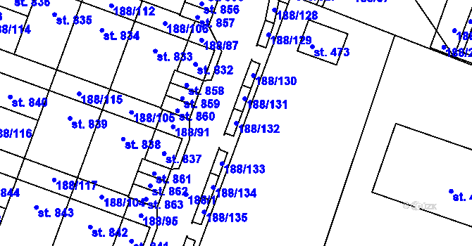 Parcela st. 188/132 v KÚ Věkoše, Katastrální mapa