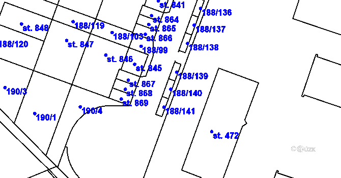 Parcela st. 188/140 v KÚ Věkoše, Katastrální mapa