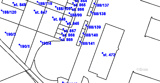 Parcela st. 188/141 v KÚ Věkoše, Katastrální mapa