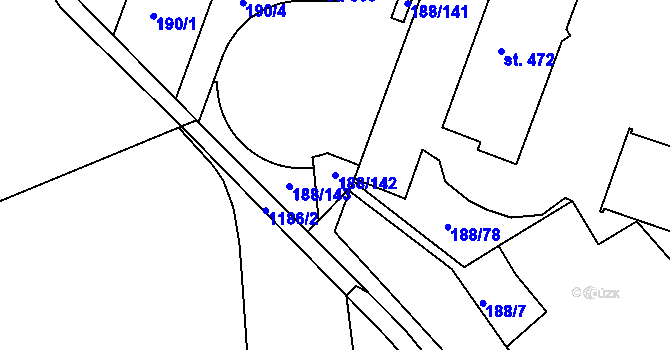 Parcela st. 188/142 v KÚ Věkoše, Katastrální mapa