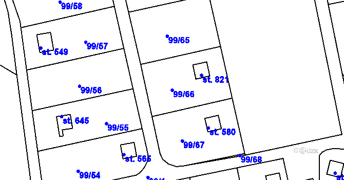 Parcela st. 99/66 v KÚ Věkoše, Katastrální mapa