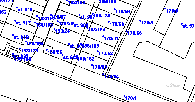 Parcela st. 170/62 v KÚ Věkoše, Katastrální mapa