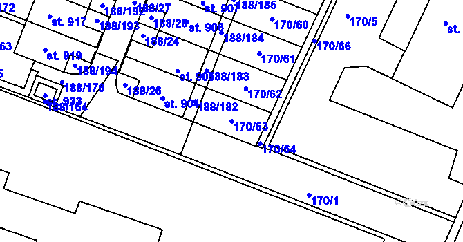 Parcela st. 170/63 v KÚ Věkoše, Katastrální mapa