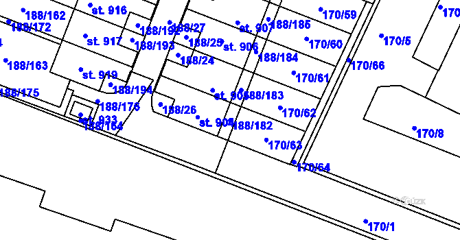 Parcela st. 188/182 v KÚ Věkoše, Katastrální mapa
