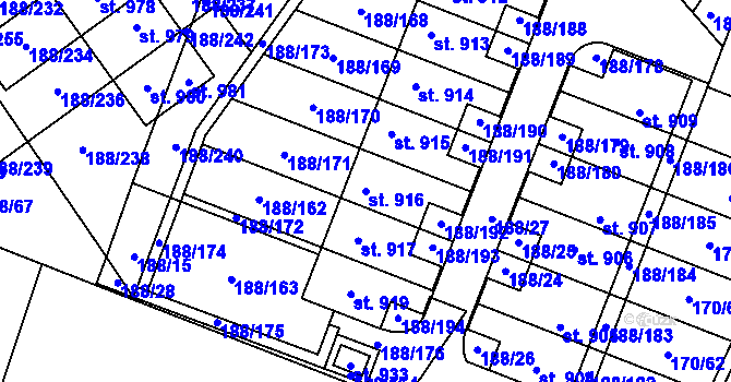 Parcela st. 916 v KÚ Věkoše, Katastrální mapa