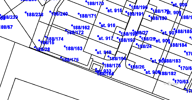 Parcela st. 919 v KÚ Věkoše, Katastrální mapa