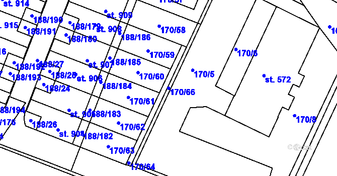 Parcela st. 170/66 v KÚ Věkoše, Katastrální mapa