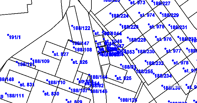 Parcela st. 1050 v KÚ Věkoše, Katastrální mapa