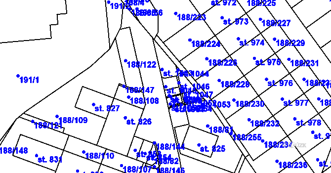 Parcela st. 1045 v KÚ Věkoše, Katastrální mapa