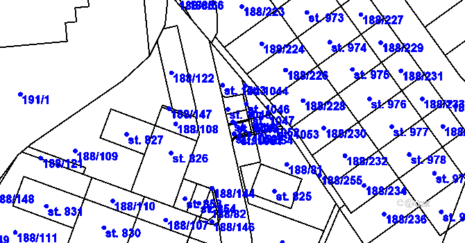 Parcela st. 1048 v KÚ Věkoše, Katastrální mapa