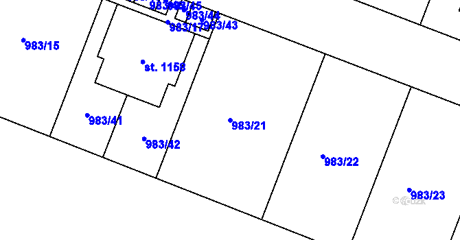 Parcela st. 983/21 v KÚ Věkoše, Katastrální mapa