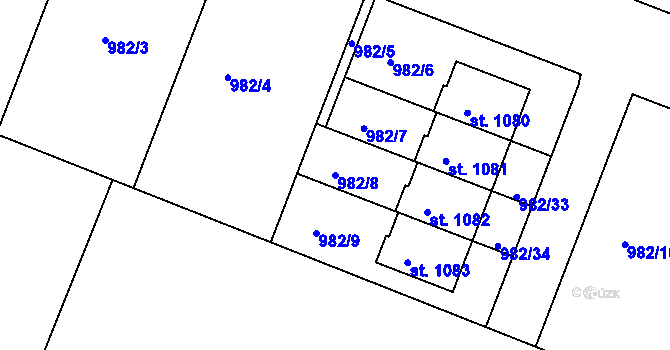 Parcela st. 982/8 v KÚ Věkoše, Katastrální mapa