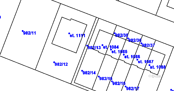 Parcela st. 982/13 v KÚ Věkoše, Katastrální mapa