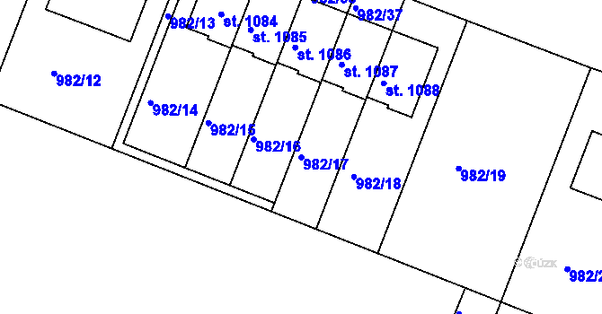 Parcela st. 982/17 v KÚ Věkoše, Katastrální mapa