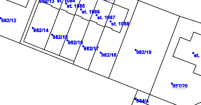 Parcela st. 982/18 v KÚ Věkoše, Katastrální mapa