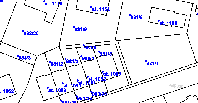 Parcela st. 981/5 v KÚ Věkoše, Katastrální mapa
