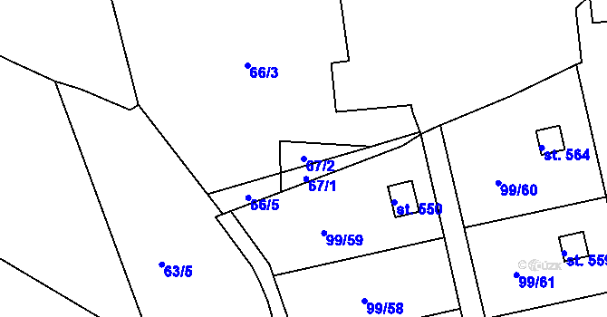 Parcela st. 67/2 v KÚ Věkoše, Katastrální mapa