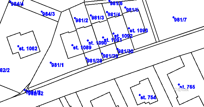 Parcela st. 981/29 v KÚ Věkoše, Katastrální mapa