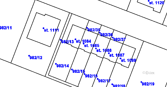 Parcela st. 1085 v KÚ Věkoše, Katastrální mapa