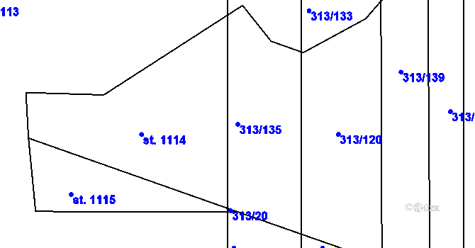 Parcela st. 313/135 v KÚ Věkoše, Katastrální mapa