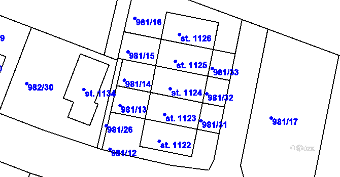 Parcela st. 1124 v KÚ Věkoše, Katastrální mapa