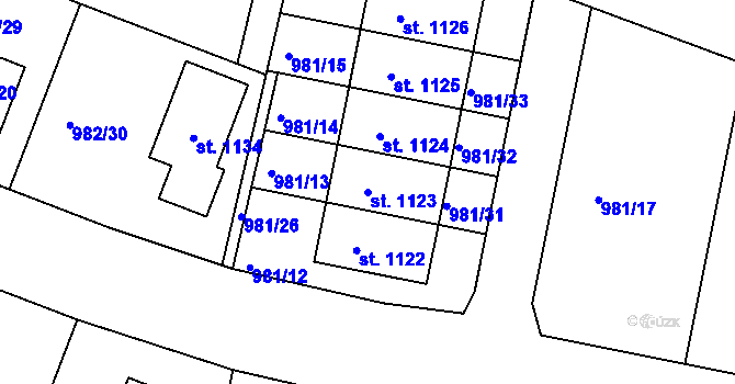 Parcela st. 1123 v KÚ Věkoše, Katastrální mapa