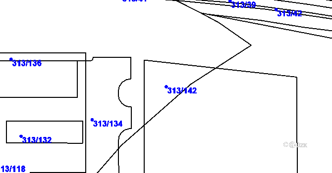 Parcela st. 313/142 v KÚ Věkoše, Katastrální mapa