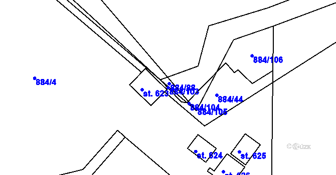 Parcela st. 884/103 v KÚ Věkoše, Katastrální mapa