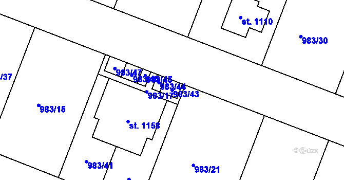 Parcela st. 983/43 v KÚ Věkoše, Katastrální mapa