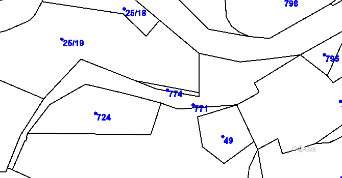 Parcela st. 25/2 v KÚ Ostroh, Katastrální mapa