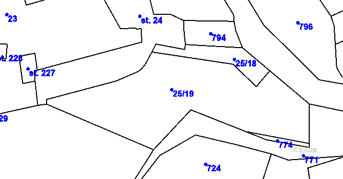 Parcela st. 25/19 v KÚ Ostroh, Katastrální mapa